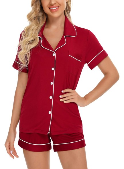 Senert Pajamas Set For Women Short Sleeve Sleepwear Soft Button Down Pjs Set Nightwear Lounge Sets S-XXL