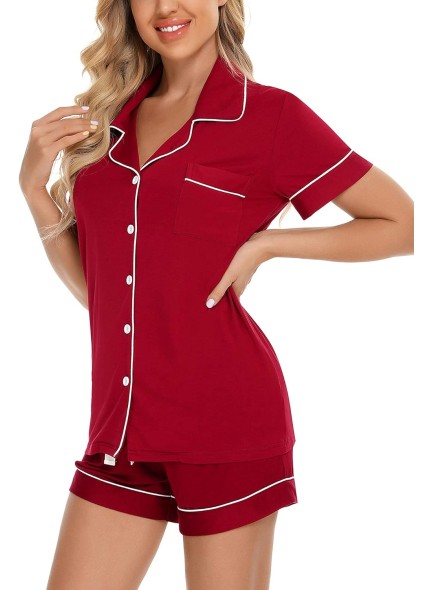 Senert Pajamas Set For Women Short Sleeve Sleepwear Soft Button Down Pjs Set Nightwear Lounge Sets S-XXL