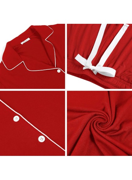 Senert Pajamas Set For Women Short Sleeve Sleepwear Soft Button Down Pjs Set Nightwear Lounge Sets S-XXL