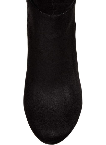 Women Comfort Slouch Knee High Boots Closed Round Toe Chunky Mid Heels Side Zipper Pull On Wide Calf