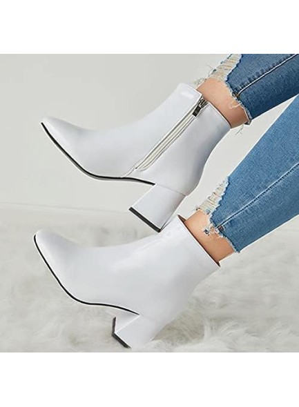 Women's Western Ankle Boot Pointed Toe Chunky Block Mid Heel Chelsea Cowboy Booties