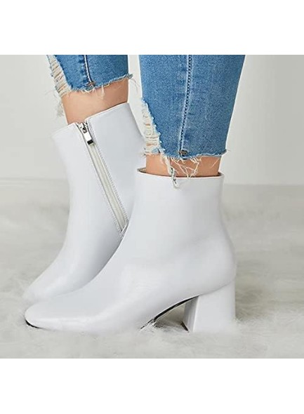 Women's Western Ankle Boot Pointed Toe Chunky Block Mid Heel Chelsea Cowboy Booties