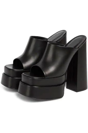 Womens Chunky High Heel Sandals Double Platform Slip On Slippers Open Square Toe Comfortable Summer Sandals 