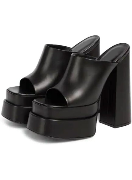Womens Chunky High Heel Sandals Double Platform Slip On Slippers Open Square Toe Comfortable Summer Sandals