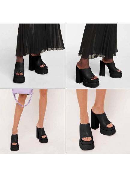 Womens Chunky High Heel Sandals Double Platform Slip On Slippers Open Square Toe Comfortable Summer Sandals