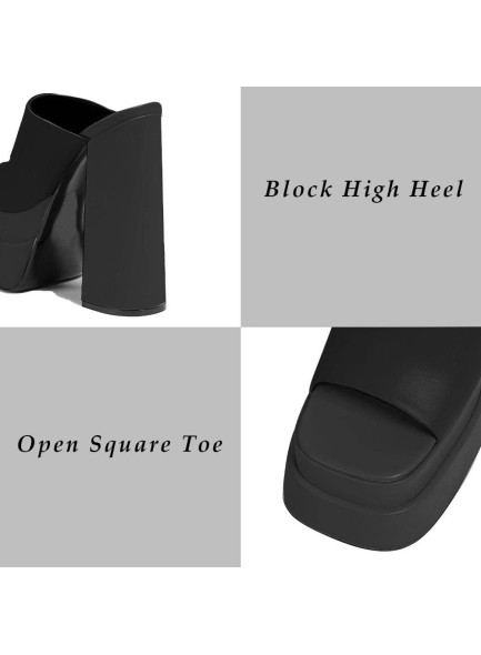 Womens Chunky High Heel Sandals Double Platform Slip On Slippers Open Square Toe Comfortable Summer Sandals