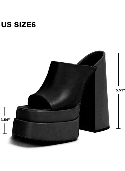 Womens Chunky High Heel Sandals Double Platform Slip On Slippers Open Square Toe Comfortable Summer Sandals