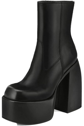 Womens Chunky Heel Ankle Boots Platform Block High Heel Round Toe Zipper Punk Combat 