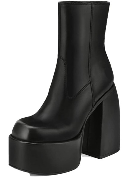Womens Chunky Heel Ankle Boots Platform Block High Heel Round Toe Zipper Punk Combat