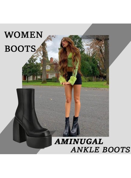 Womens Chunky Heel Ankle Boots Platform Block High Heel Round Toe Zipper Punk Combat