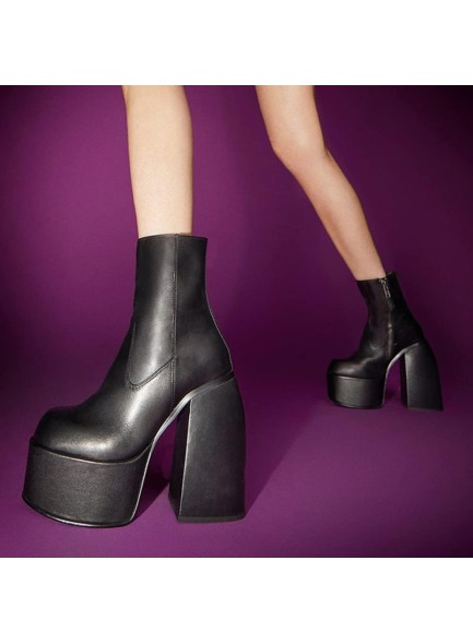 Womens Chunky Heel Ankle Boots Platform Block High Heel Round Toe Zipper Punk Combat