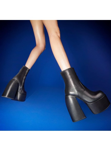 Womens Chunky Heel Ankle Boots Platform Block High Heel Round Toe Zipper Punk Combat