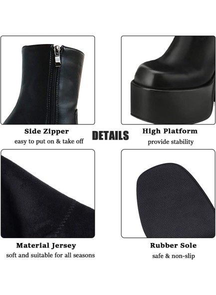 Womens Chunky Heel Ankle Boots Platform Block High Heel Round Toe Zipper Punk Combat