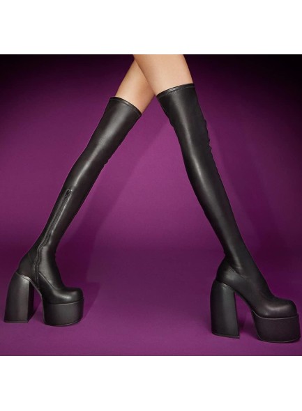 Womens Over The Knee Boots Platform Chunky Block High Heel Round Toe Zip Tight High Boots Gothic Punk