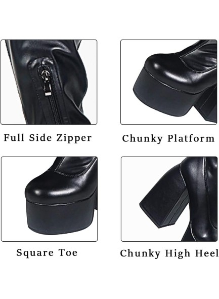 Womens Over The Knee Boots Platform Chunky Block High Heel Round Toe Zip Tight High Boots Gothic Punk