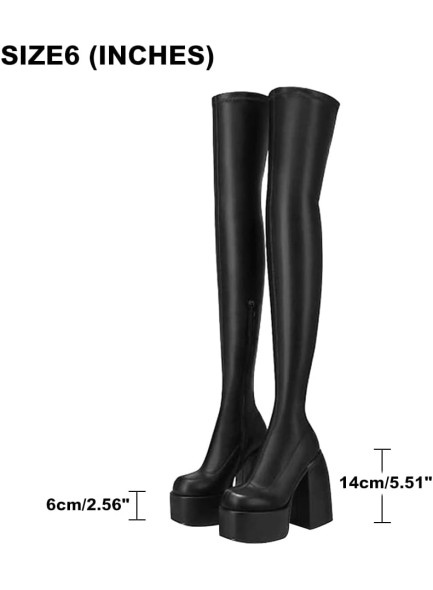 Womens Over The Knee Boots Platform Chunky Block High Heel Round Toe Zip Tight High Boots Gothic Punk