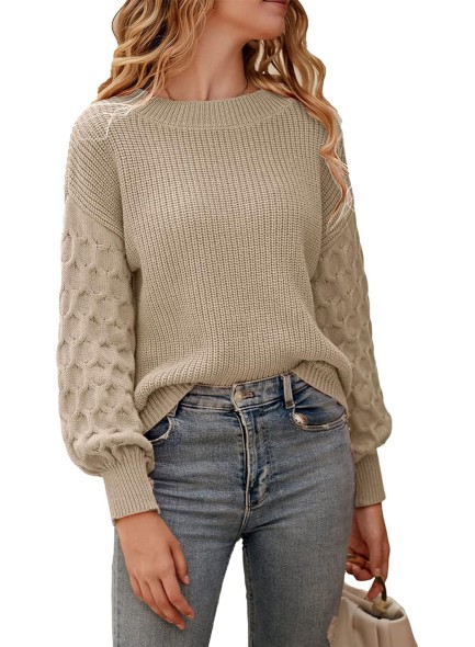 Womens 2024 Winter Long Sleeve Crewneck Loose Chunky Knit Jumper Tops Blouse