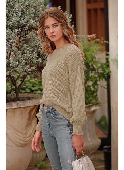 Womens 2024 Winter Long Sleeve Crewneck Loose Chunky Knit Jumper Tops Blouse