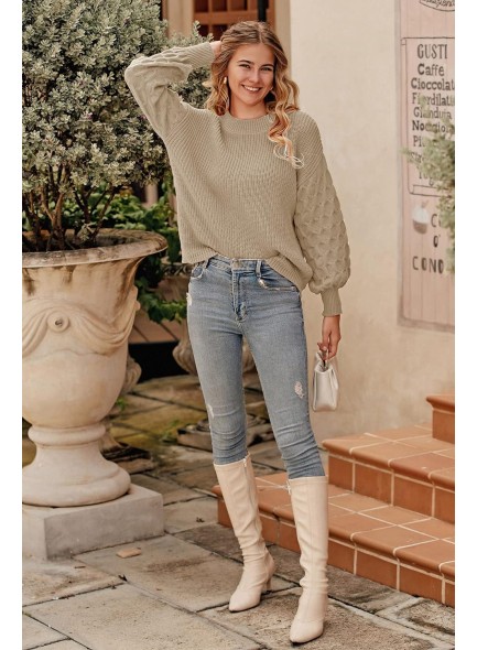 Womens 2024 Winter Long Sleeve Crewneck Loose Chunky Knit Jumper Tops Blouse