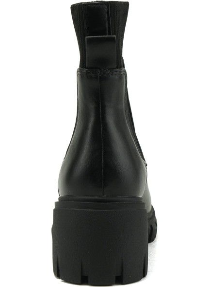 Women Lug Sole Mid Heel Chelsea Fashion Elastic Sock Shaft Ankle Bootie