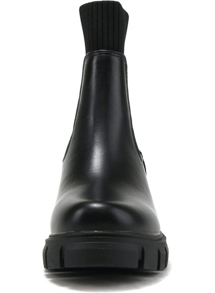 Women Lug Sole Mid Heel Chelsea Fashion Elastic Sock Shaft Ankle Bootie