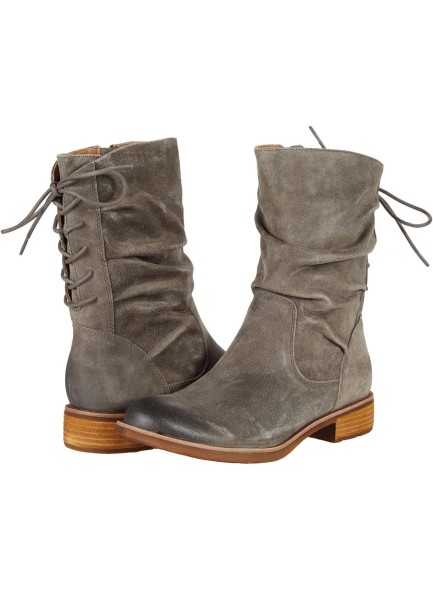 Lace Up Slouch Mid Calf Boots for Women Round Toe Side Zipper Calf High Riding Boots Vintage Chunky Block Low Heel Dress Boots