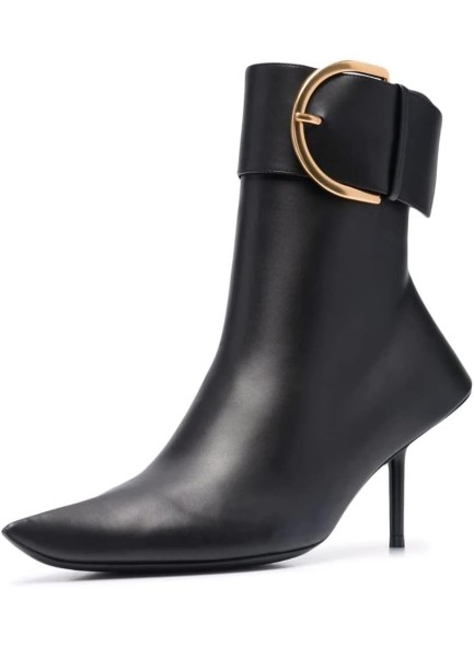 Women's Black Ankle Boots Pointed Toe Stiletto Heel Booties Ankle D Buckle Zipper Short Boot