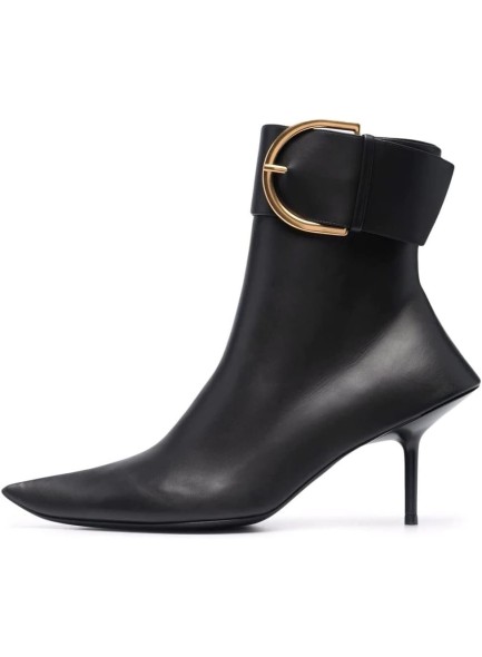 Women's Black Ankle Boots Pointed Toe Stiletto Heel Booties Ankle D Buckle Zipper Short Boot