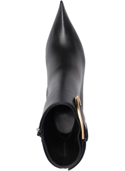Women's Black Ankle Boots Pointed Toe Stiletto Heel Booties Ankle D Buckle Zipper Short Boot