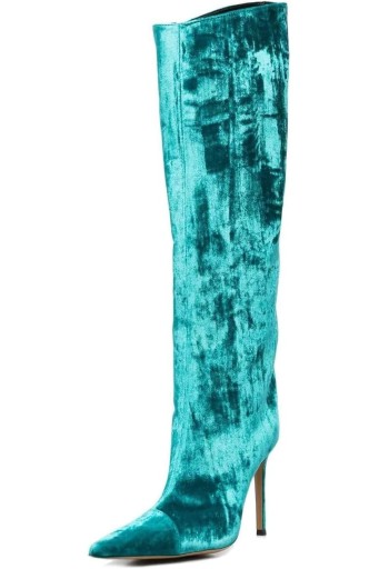 Knee High Boots Pointed Toe Stiletto Heel Velvet Long Boot Wide-Calf Zipper Boot Shoes 