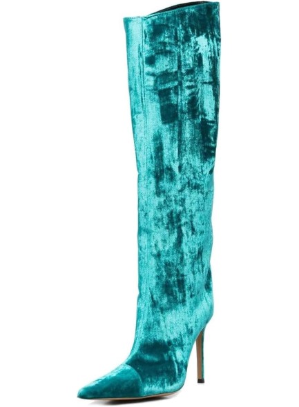 Knee High Boots Pointed Toe Stiletto Heel Velvet Long Boot Wide-Calf Zipper Boot Shoes