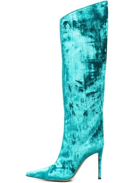 Knee High Boots Pointed Toe Stiletto Heel Velvet Long Boot Wide-Calf Zipper Boot Shoes