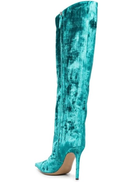 Knee High Boots Pointed Toe Stiletto Heel Velvet Long Boot Wide-Calf Zipper Boot Shoes