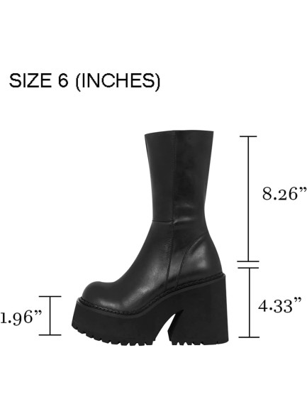 Womens Wedge Heel Ankle Boots Platform Zipper Punk Motorcycle Booties Chunky Block High Heel Round Toe Fashion Work Combat Boots Mid Calf