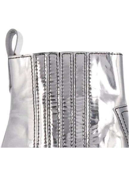 Silver Ankle Boots Metallic Chunky Heel Western Booties Chelsea Boots