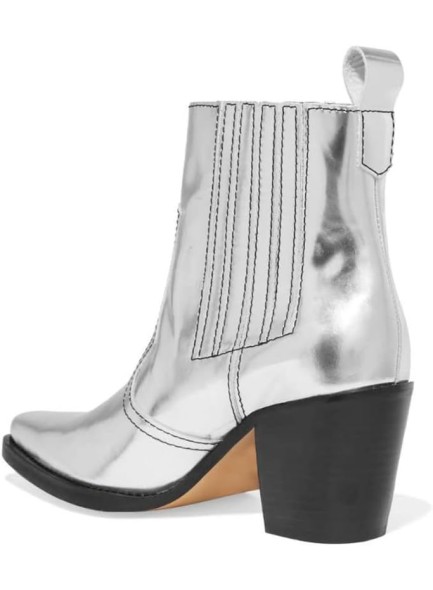 Silver Ankle Boots Metallic Chunky Heel Western Booties Chelsea Boots