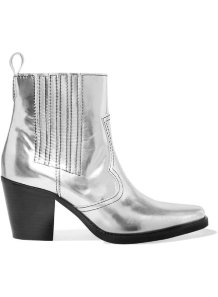 Silver Ankle Boots Metallic Chunky Heel Western Booties Chelsea Boots