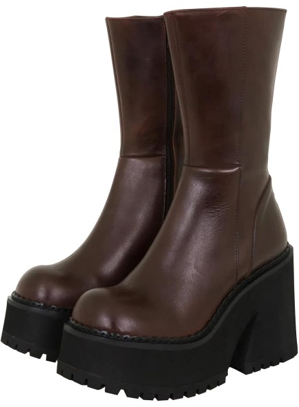 Womens Wedge Heel Ankle Boots Platform Zipper Punk Motorcycle Booties Chunky Block High Heel Round Toe