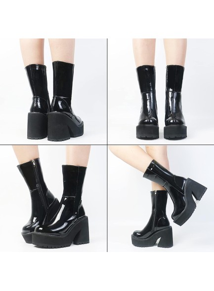 Womens Wedge Heel Ankle Boots Platform Zipper Punk Motorcycle Booties 