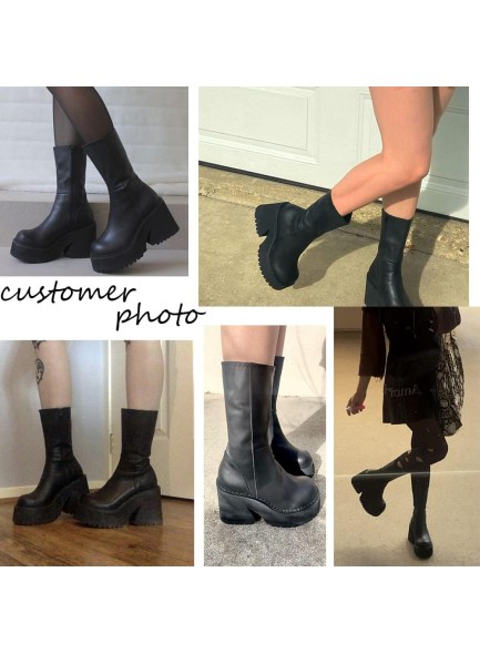 Womens Wedge Heel Ankle Boots Platform Zipper Punk Motorcycle Booties 