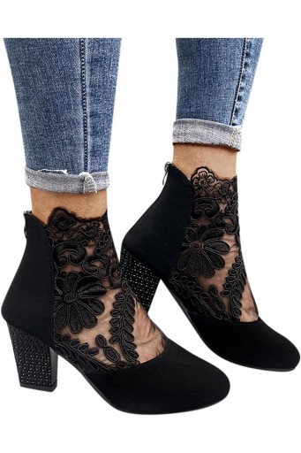Women Wedge Shoes Lace Boots Round Suede Toe Zipper Short Ankle Booties Low Heel Boots