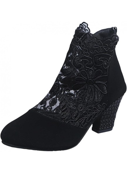 Women Wedge Shoes Lace Boots Round Suede Toe Zipper Short Ankle Booties Low Heel Boots
