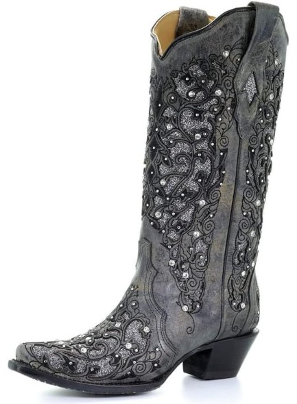 Women Printed Western Rhinestones Cowboy Cowgirl Boots Square Toe Embroidered Retro
