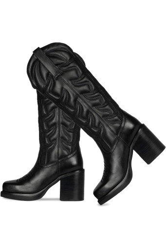 Womens Embroidered Western Cowgirl Boots Chunky Heel Square Toe Pull On Fashion Knee High Boots Cowboy Boots Combat Boots 