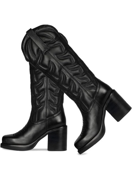 Womens Embroidered Western Cowgirl Boots Chunky Heel Square Toe Pull On Fashion Knee High Boots Cowboy Boots Combat Boots