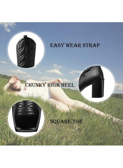 Womens Embroidered Western Cowgirl Boots Chunky Heel Square Toe Pull On Fashion Knee High Boots Cowboy Boots Combat Boots