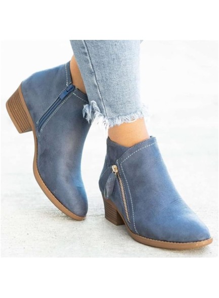 Women's Chunky Heel Side Zip Ankle Boots,Simple Suedette Side Zip Ankle Boots