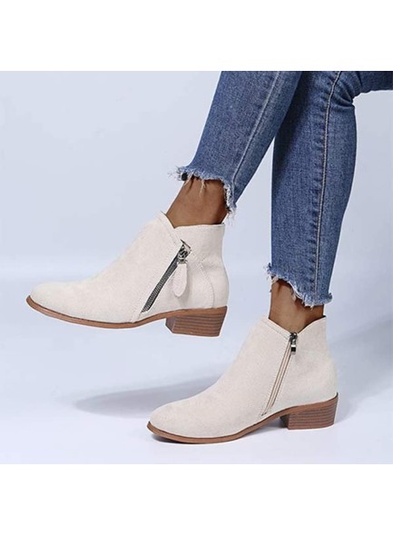 Women's Chunky Heel Side Zip Ankle Boots,Simple Suedette Side Zip Ankle Boots