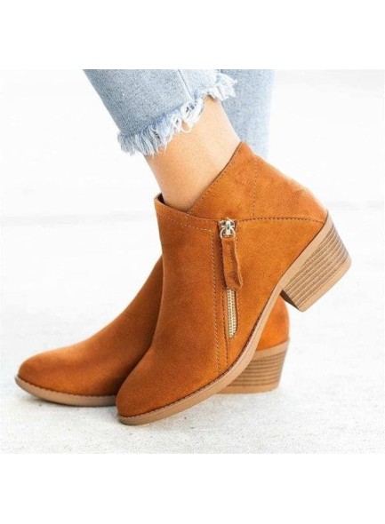Women's Chunky Heel Side Zip Ankle Boots,Simple Suedette Side Zip Ankle Boots