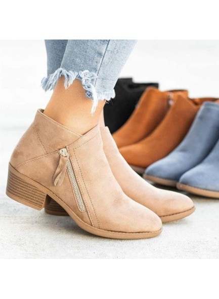 Women's Chunky Heel Side Zip Ankle Boots,Simple Suedette Side Zip Ankle Boots